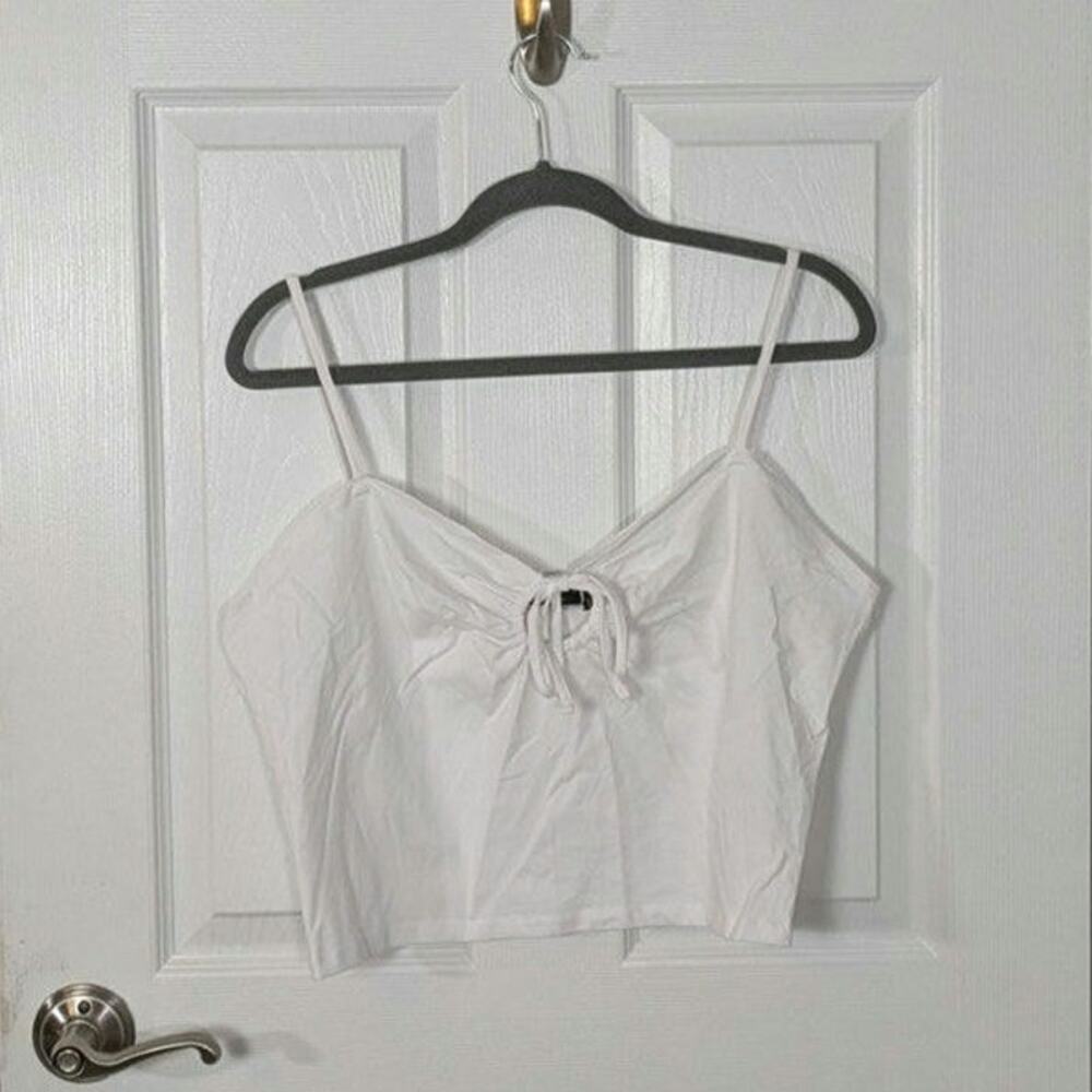 ASOS Designs Cropped Cotton O-Ring Tie Front White Camisole‎ Tank Top Size 14